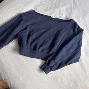 Garage Navy Off-the-Shoulder Cropped Sweater